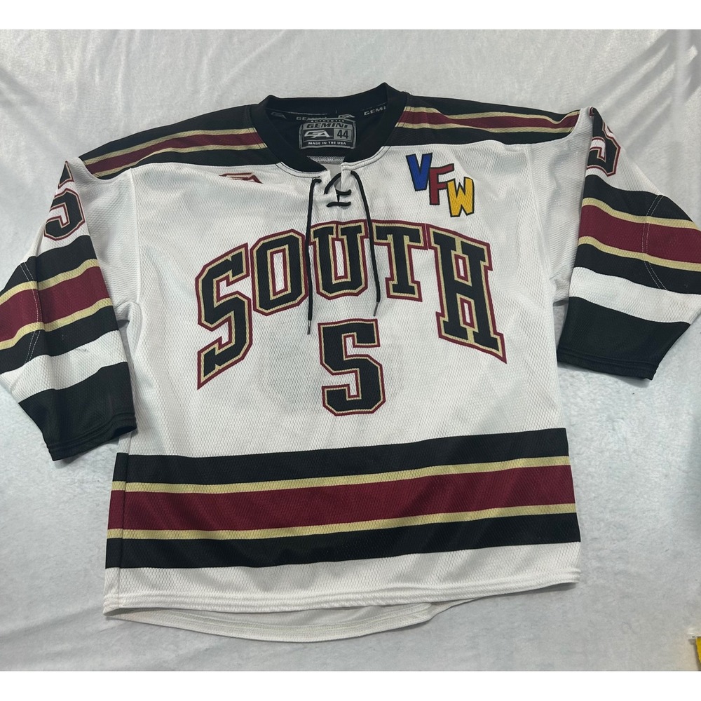 Gemini Authentic South 5 Hockey Jersey White Maroon Black Lace Up Size 44 USA